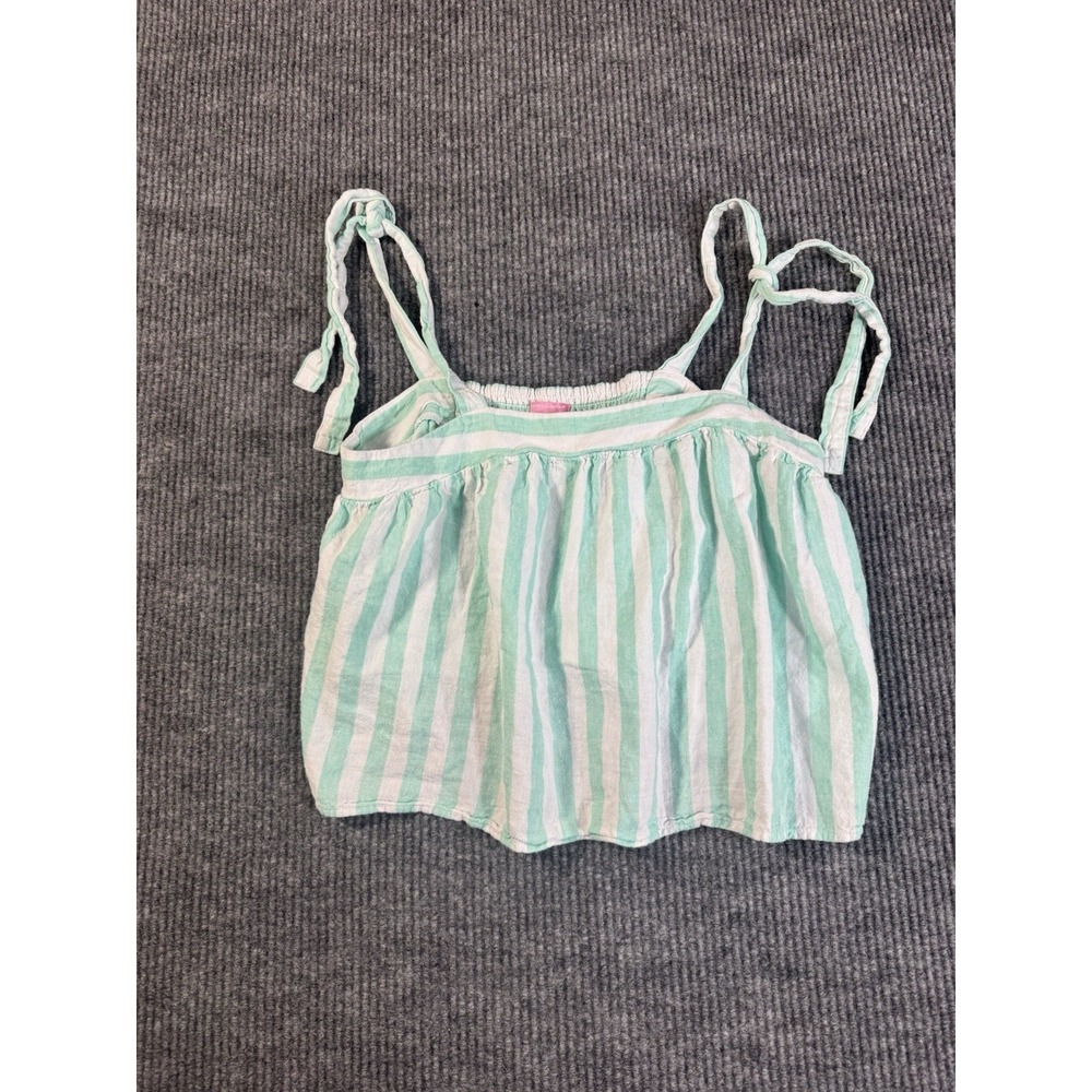 Stoney‎ Clover Women's Green White Striped Cropped Linen Rayon Tank Top L